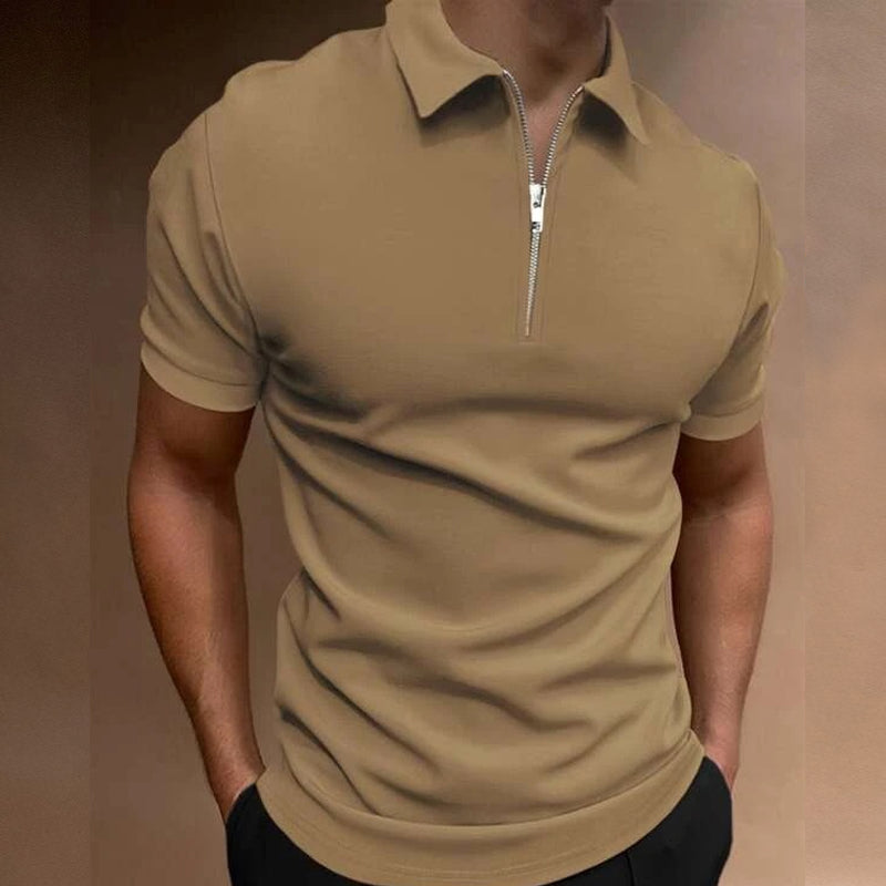 Animal Game Solid Color Polo Shirt Short Sleeve Turn-Down Collar Zipper T-shirt