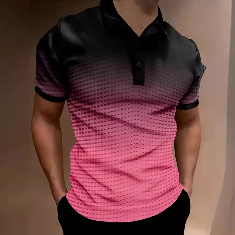 Breathable Ombre Golf Polo Stretch-Fit Short Sleeve Shirt with Button Details