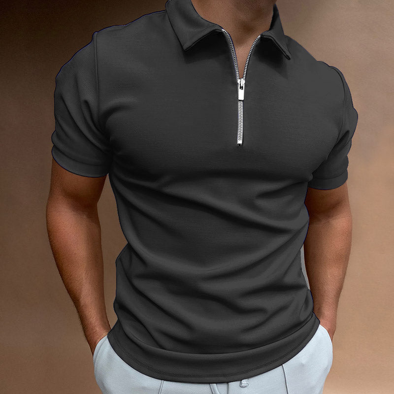 Animal Game Solid Color Polo Shirt Short Sleeve Turn-Down Collar Zipper T-shirt