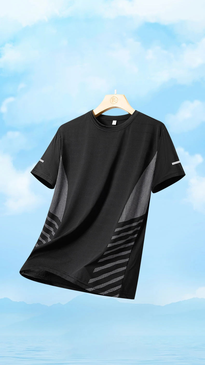 Ice Silk Thin Top Reflective Printing Quick Dry Short Sleeve Breathable Fitness Sports T-shirt