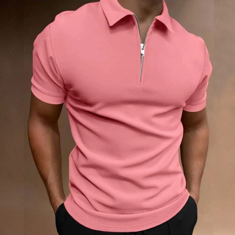 Animal Game Solid Color Polo Shirt Short Sleeve Turn-Down Collar Zipper T-shirt