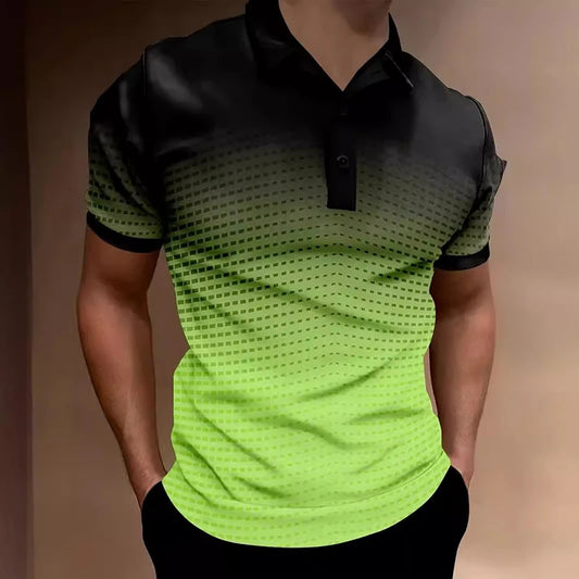 Breathable Ombre Golf Polo Stretch-Fit Short Sleeve Shirt with Button Details