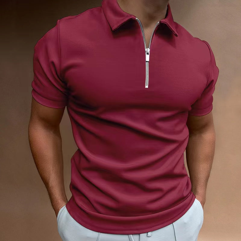 Animal Game Solid Color Polo Shirt Short Sleeve Turn-Down Collar Zipper T-shirt