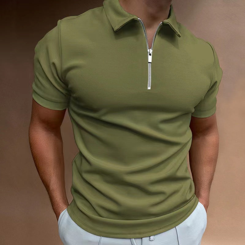 Animal Game Solid Color Polo Shirt Short Sleeve Turn-Down Collar Zipper T-shirt