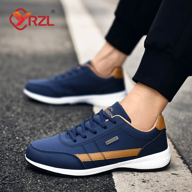 YRZL Men Shoes Spring Autumn Waterproof Walking Sneakers Leisure Male Leather Sports Shoes Non-Slip Footwear Tennis for Men