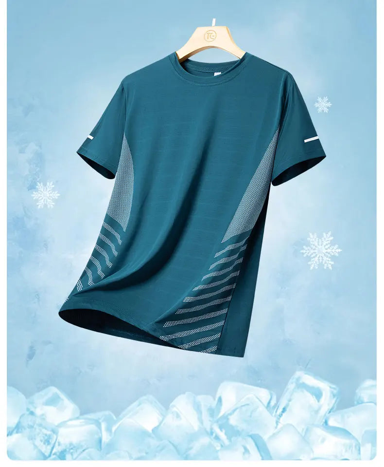 Ice Silk Thin Top Reflective Printing Quick Dry Short Sleeve Breathable Fitness Sports T-shirt